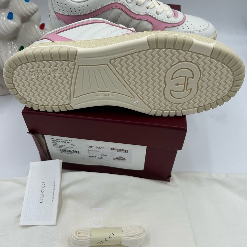 Women's Gucci, Re-web leather sneakers white and pink size 38.5 made in Italy - Picture 9 of 11